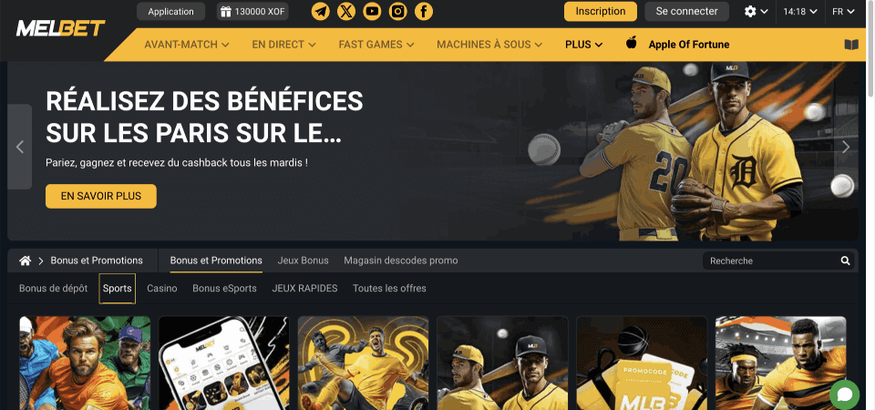 Capture d'écran de la page de promotion de Melbet